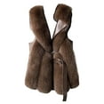 thumbnail image 1 of comerut Women Winter Vest Coat Thick Fluffy Faux Fur Cozy Solid Color Sleeveless Button Closure Belt Decor Solid Color Windproof Faux Leather Patchwork Warm Waistcoat, 1 of 8
