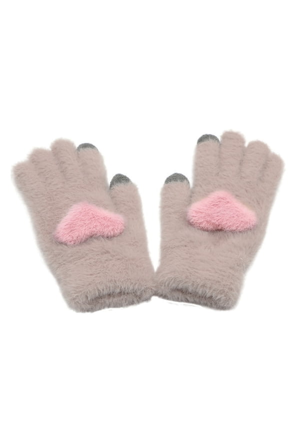 Women Winter Warm Fluffy Gloves Heart Shape Plush Knitted Touch Screen Mittens