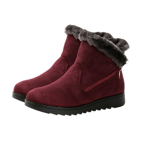 comerut Women Winter Warm Thick Solid Color Anti-Slip Ankle Boots Flat Shoes with Zipper