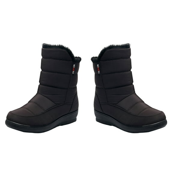 comerut Women Winter Waterproof Anti-Slip Plush Lining Mid Calf Snow Boots Warm Shoes