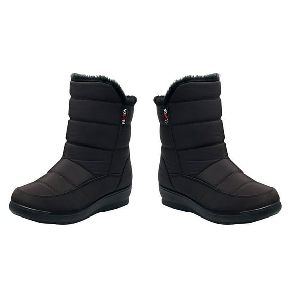 comerut Women Winter Waterproof Anti-Slip Plush Lining Mid Calf Snow Boots Warm Shoes