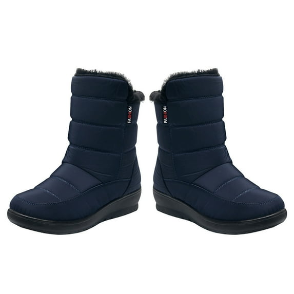 comerut Women Winter Waterproof Anti-Slip Plush Lining Mid Calf Snow Boots Warm Shoes