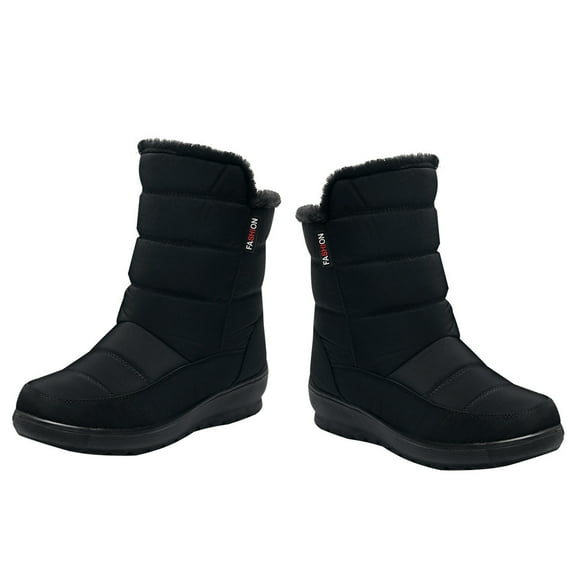 comerut Women Winter Waterproof Anti-Slip Plush Lining Mid Calf Snow Boots Warm Shoes