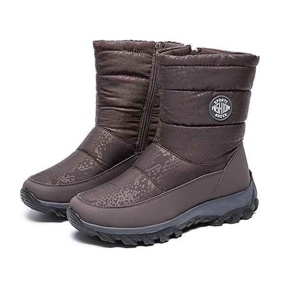 comerut Women Winter Waterproof Plush Lining Zip Mid-calf Snow Boots Outdoor Warm Shoes