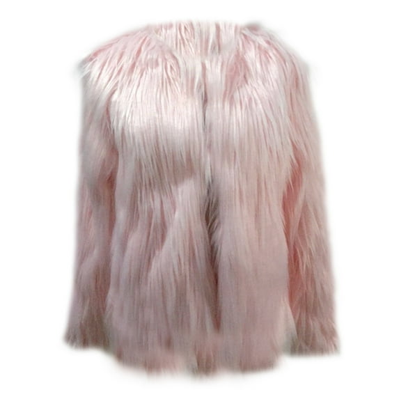 comerut Women's Faux Fur Jacket Warm Plush Round Neck Coat Autumn Winter Long Sleeve Solid Color Furry Coat for Casual Street Wear Shopping