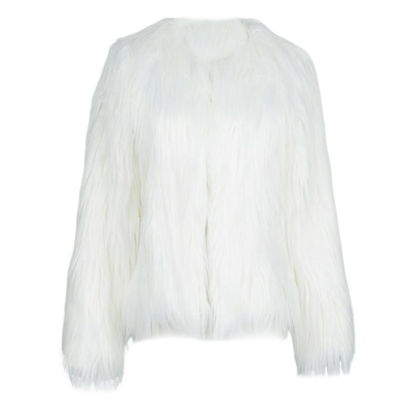 comerut Women's Faux Fur Jacket Warm Plush Round Neck Coat Autumn Winter Long Sleeve Solid Color Furry Coat for Casual Street Wear Shopping