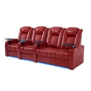 comfiroom Home Theater Seating Classic Series Top Grain Leather Loveseat Recliner Chair Dual Power Movie Theater Chairs Gaming Sofa Electric Headrest with Tray Table RED, Row of 4 Loveseat Right