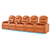comfiroom Home Theater Seating Seats Simple Style Top Grain Nappa Leather Recliner Chair Dual Power Movie Theater Chairs Gaming Sofa Electric Headrest with Tray Table Orange, Row of 5