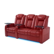 comfiroom Leather Home Theater Seating Seats, Classic Series Top Grain Leather Movie Theater Chairs Theater Recliner Sofa with Type-C USB Charger RED, Row of 3 Loveseat Right