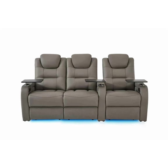 comfiroom Leather Home Theater Seating Seats, Simple Style Dual Power Electric Headrest Game Seats Movie Theater Chairs Top Grain Leather Theater Recliner Sofa (Grey, Row of 3 Loveseat Left)