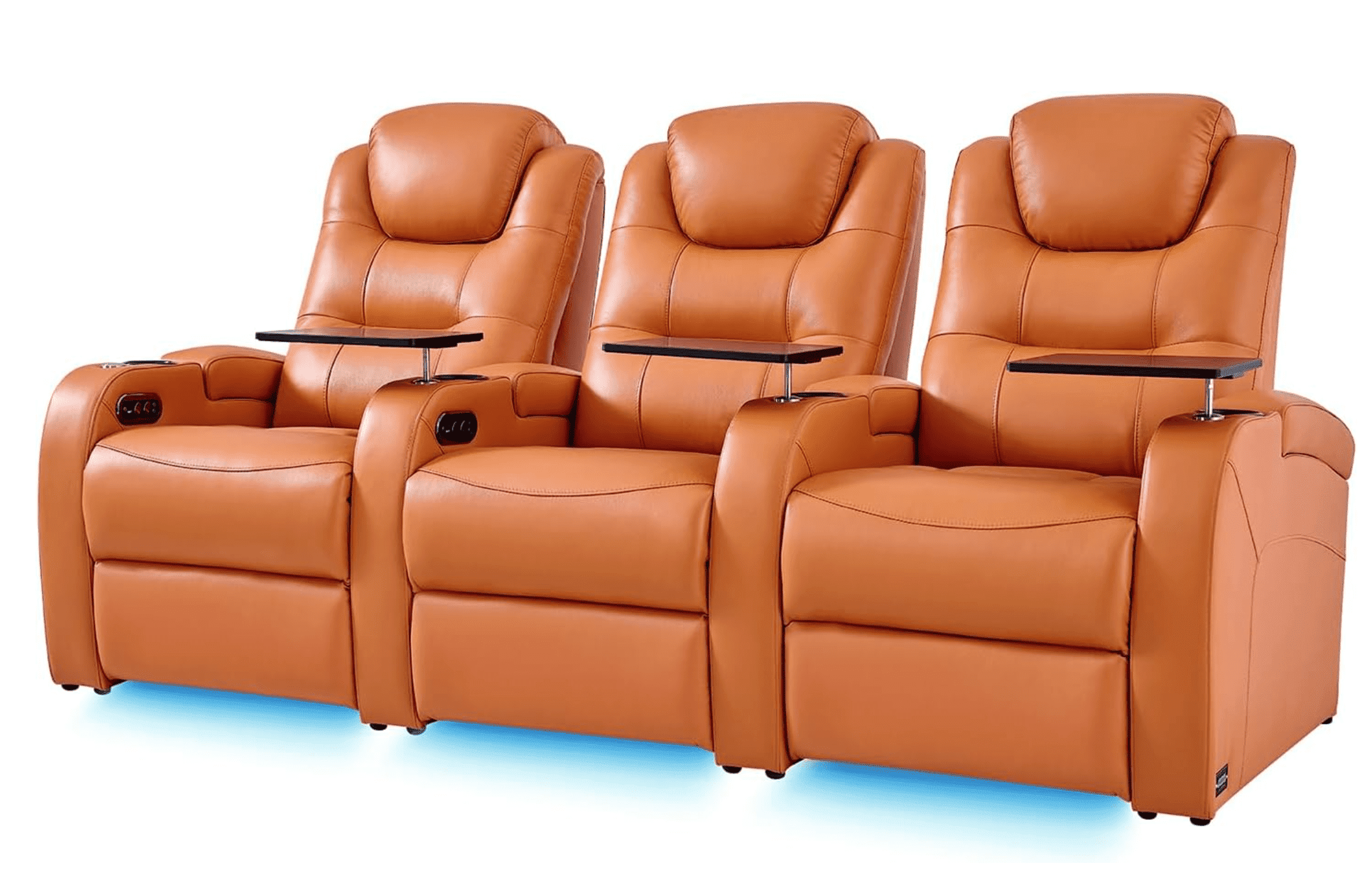 comfiroom Leather Home Theater Seating, Simple Style Top Grain Leather Game Seats Movie Theater Chairs Recliner Sofa with Type-C USB Charger (Orange, Row of 3)