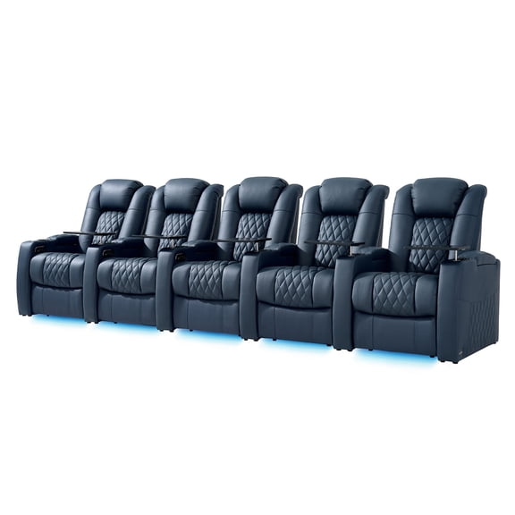 comfiroom Top Grain Leather Home Theater Seating Seats, Classic Series Dual Power Movie Gaming Sofa Movie Theater Chairs Theater Recliner Sofa with Type-C USB Charger Cup Holders