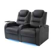 comfiroom Top Grain Leather Home Theater Seating Seats, Simple Style Dual Power Gaming Sofa Top Grain Leather Movie Theater Chairs Theater Recliner Sofa with Type-C USB Charger Black, Row of 2