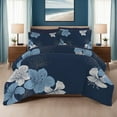thumbnail image 1 of Floral Comforter Set King 7 Pieces Bed in a Bag Blue Floral Pattern Printed on Navy Soft Microfiber Bedding Set Lightweight Bed Comforter Set for All Season, 1 of 6