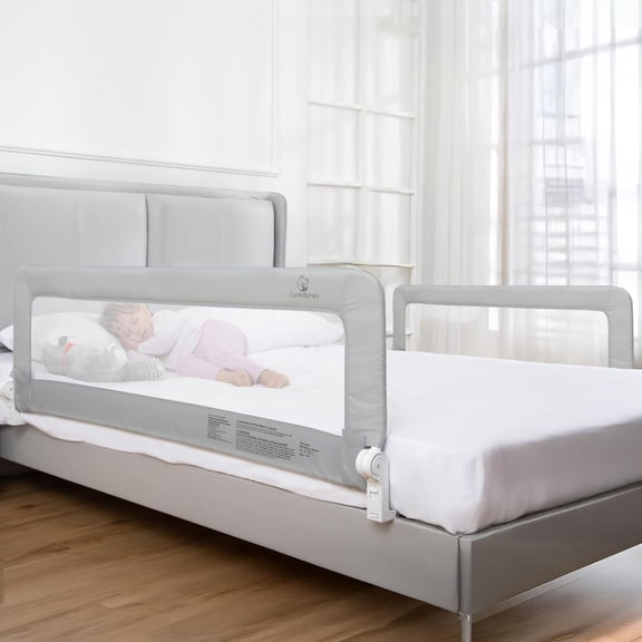 ComfyBumpy Toddler Bed Rail Guard, 55.5" x 19.5" Extra long Swing Down Rail for Kids Beds, Gray, 2 pack
