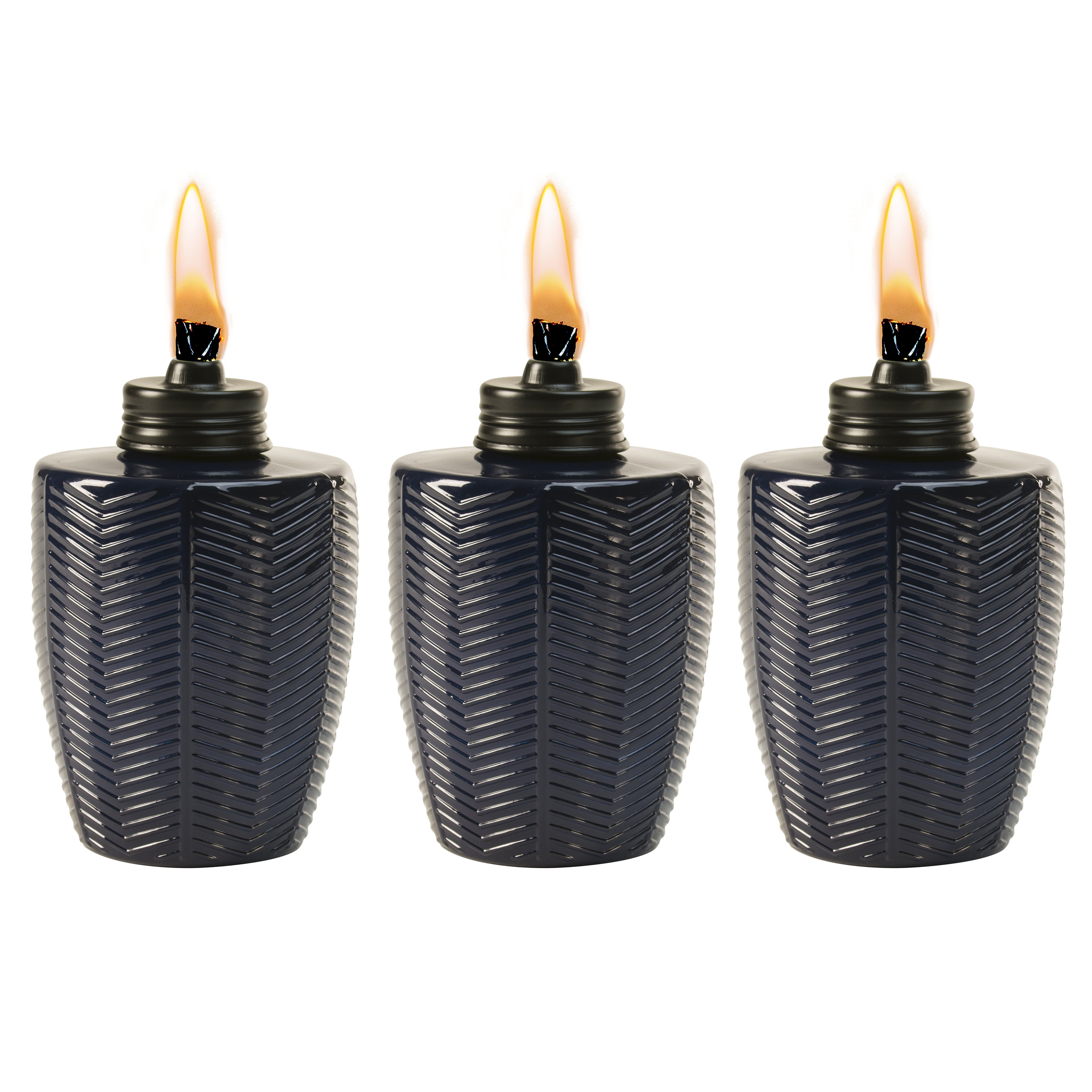 TIKI Brand Herringbone Blue Glass Tabletop Torch Set of 3