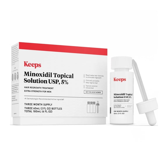 Keeps Minoxidil Solution 5% for Men - Topical Hair Regrowth - 3 Month Supply (3 x 2 fl oz Bottles)