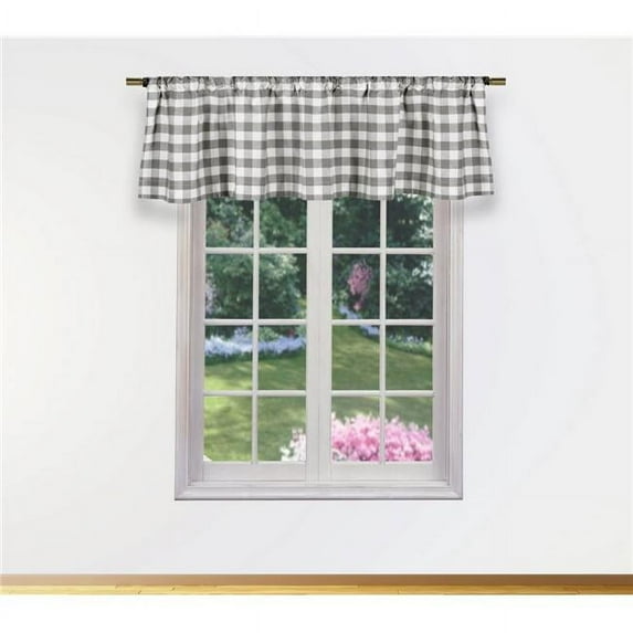 Home Textile KIVGY-12 -15835 Buffalo Plaid Gingham Checkered Valance for Window Curtain for Living Room & Bedroom - Gray