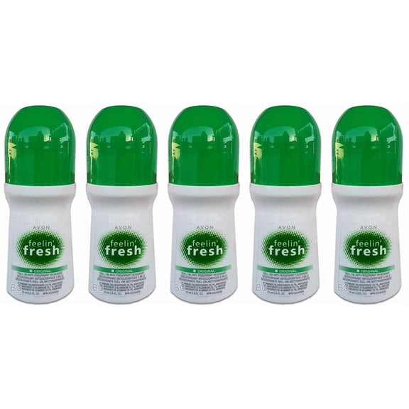 AVON Feelin Fresh Original Roll-On Antiperspirant Deodorant for Women & Men Alcohol-Free, Paraben-Free Formula Fresh Scent, Quick-Dry Underarm Odor Protection 5 Pack