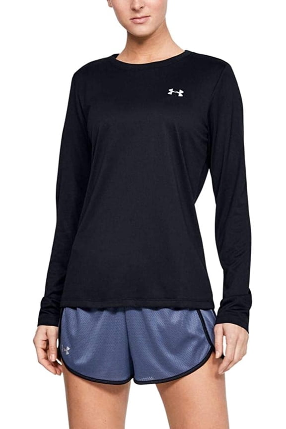 Women's Black Tech Long Sleeve Crew T- shirt, xxs