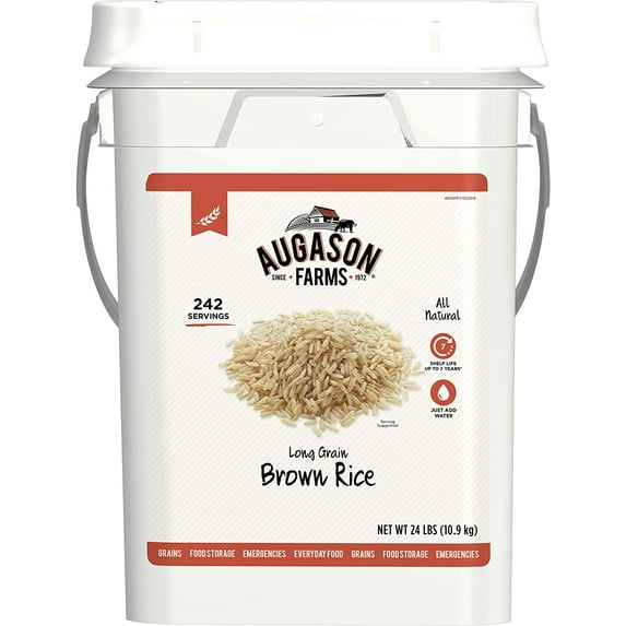 Augason Farms Long Grain Brown Rice Emergency Food Storage 24 Pound Pail