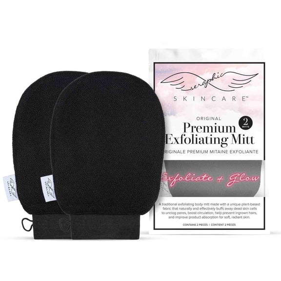 Seraphic Skincare (Original) Premium Exfoliating Mitt for Body (2pc) – 100% Vegan Viscose Traditional Body Scrub Glove Kessa Korean Washcloth – Body Exfoliator for Self-Tan Removal & Keratosis Pilari