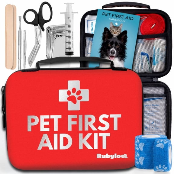 Cat and Dog First Aid Kit for Car and Travel - 53 Piece Pet Emergency Essential Kit with Vet-Approved Guide, Compact for Camping and Home