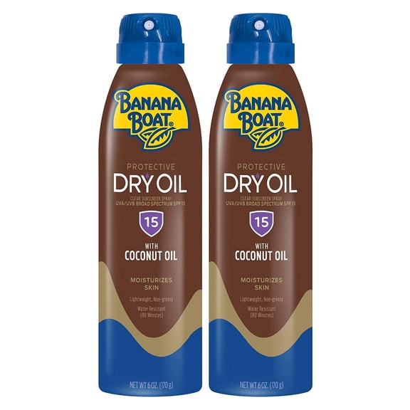 Banana Boat Dry Oil Spray SPF 15, 6oz Twin Pack