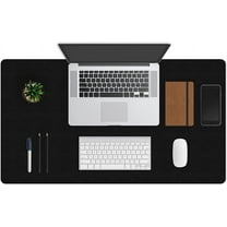 ZBRANDS // Leather Smooth Desk Mat Pad Blotter Protector, Midnight Black, Extended Non-Slip Rectangular, Laptop Keyboard Mouse Pad (36" x 20")