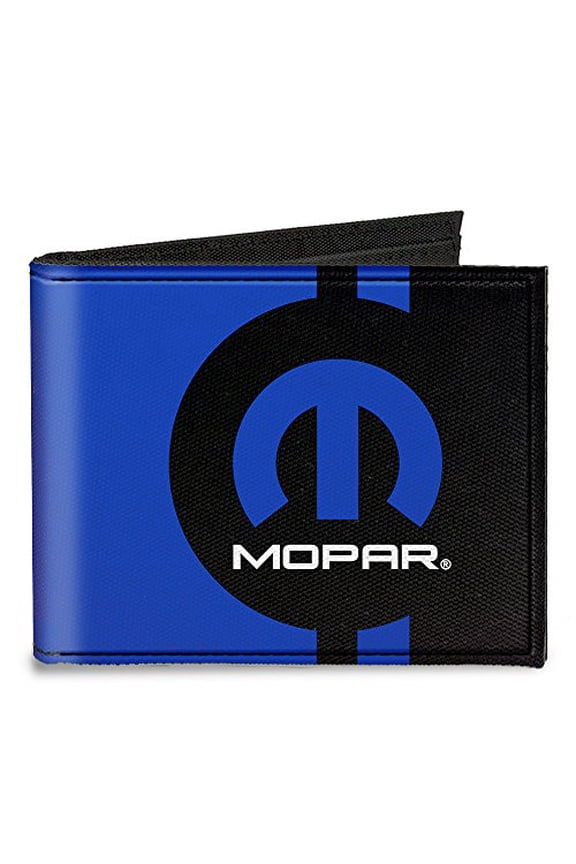 mens Buckle-down Canvas Bifold - Mopar Logo/Stripe2 Black/Blue Wallet, Multicolor, 4.0 x 3.5 US