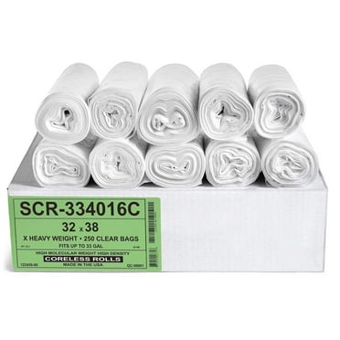 Aluf Plastics 33 Gallon Clear 16 Micron (eq) Trash Bags - 32" x 38" - Pack of 250 - For Home, Office, Bathroom, Paper, Styrofoam