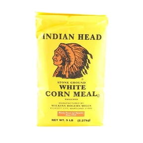 Indian Head Stone Ground White Corn Meal Premium Enriched Corn Meal For Authentic Cooking & Baking | 5 Lb (2.27 Kg)
