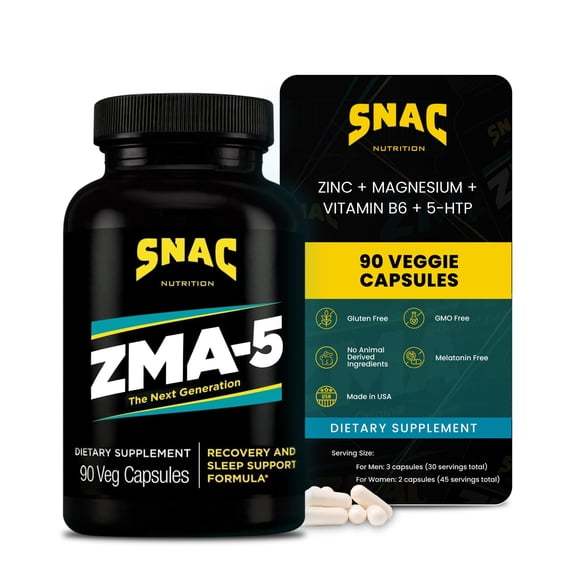 SNAC ZMA-5 Mineral Supplement - Supports Muscle Function, Restful Sleep, Immune Health and Relaxation with Zinc, Vitamin B6, Magnesium and 5-HTP for Sleep Anxiety Calmness - 90 Veggie Capsules