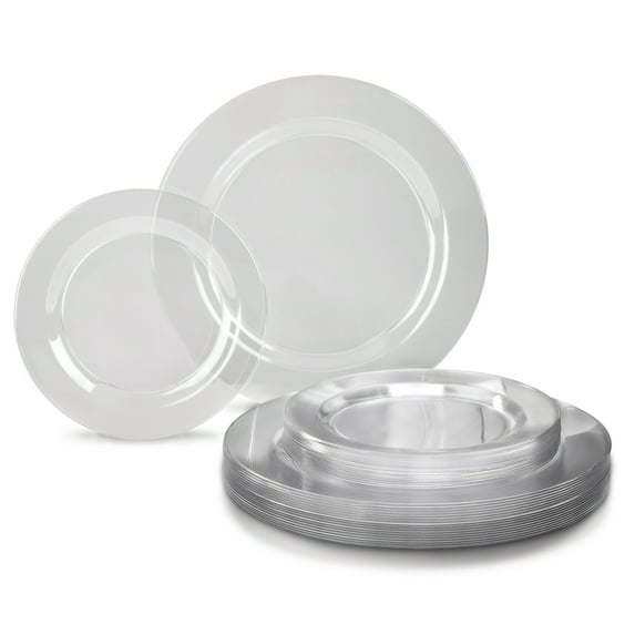 " OCCASIONS " 120 Pieces Pack,(60 Guests) Premium Wedding Party Disposable Plastic Plates Set -60 x 10.25'' Dinner + 60 x 7.5'' Salad / Dessert (Crystal, Clear)