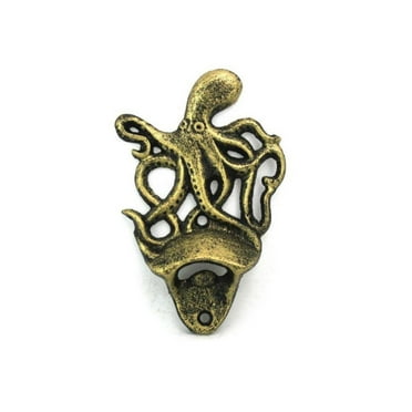 Hampton Nautical Antique Gold Cast Iron Wall Mounted Octopus Bottle Opener