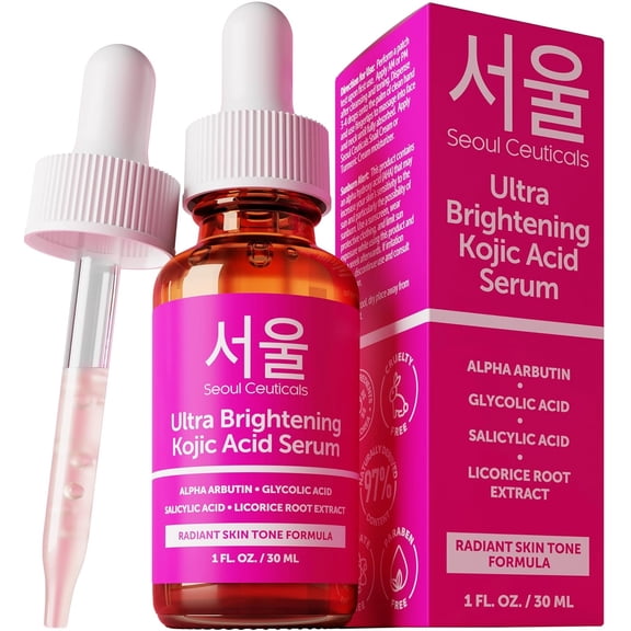 SeoulCeuticals Korean Skin Care Kojic Acid Serum Alpha Arbutin Glycolic Acid + Salicylic Acid K Beauty 1oz