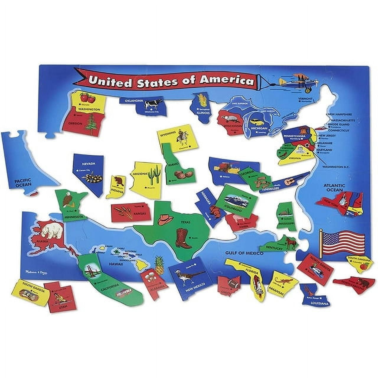 Colorful USA Map Floor Puzzle with Extra-Thick Pieces