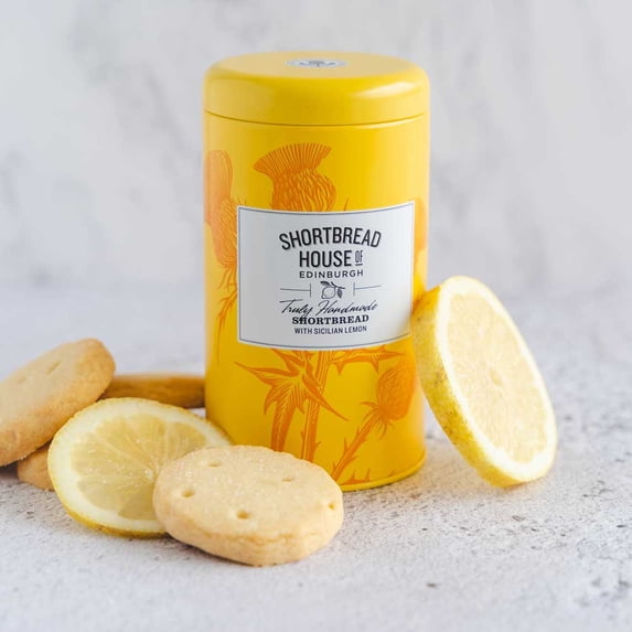 Shortbread House of Edinburgh Shortbread Biscuits with Mediterranean Lemon TIN — 140g Scottish Shortbred MADE IN SCOTLAND