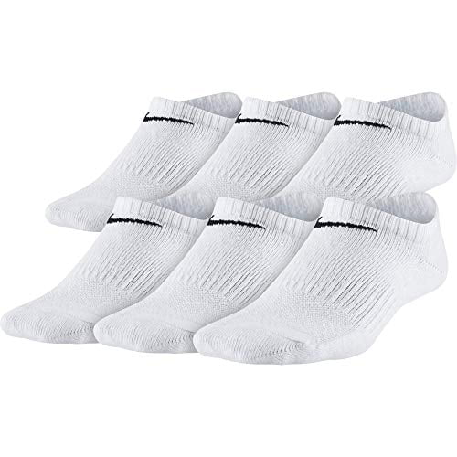 Nike Kids' Everyday Lightweight No-Show Socks (6 Pairs), White/Black, Medium