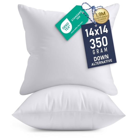 Utopia Bedding 14x14 Pillow Inserts, Set of 2, White Indoor Decorative Throw Pillows for Bed, Sofa & Couch Soft, Supportive & Fluffy Cushion Inserts