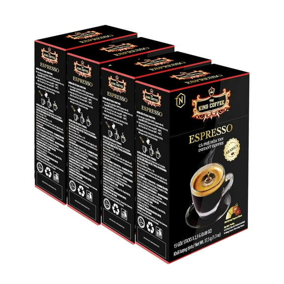 TNI King Coffee Americano Premium, Medium Roast Vietnamese Coffee, Finely-ground, Mild acidity, 15 sticks x 1g (0.04oz), Pack of 4