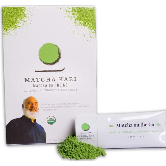 Matcha Green Tea Powder Single Serving Sticks, Dr. Weil's Ceremonial Organic Matcha Powder Singles Packets - Individual Tea Packets (12)