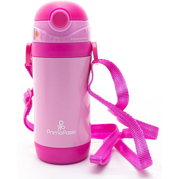 Primo Passi Insulated Straw Water Bottle Kids Insulated Bottle Thermos Bottle 12 Ounce Bottle Pink