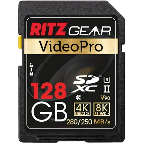 Ritz Gear 128GB High-Speed SDXC UHS-II SD Card, C10, U3, V90, Full-HD & 8K, for DSLR Video Cameras