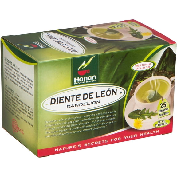 Hanan Dandelion Tea (Diente de Leon) - 25 Tea Bags of All-Natural Dandelion Leaves and Root from Peru, Detox Tea for Digestive Comfort 25 Count (Pack of 1)