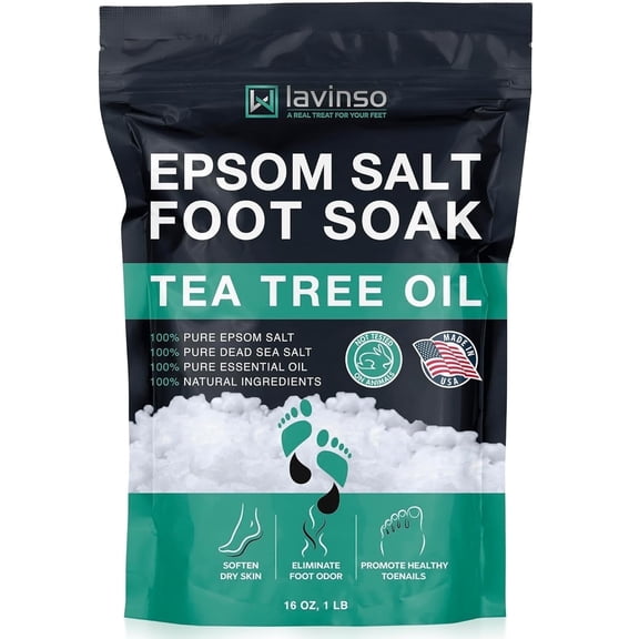 Tea Tree Oil Foot Soak with Epsom Salt - Made in USA - for Toenail Health, Athletes Foot, Stubborn Odor, Softens Calluses  - 1 lb
