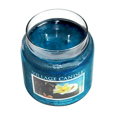 Tropical Getaway Blue Glass Scented Jar Candle