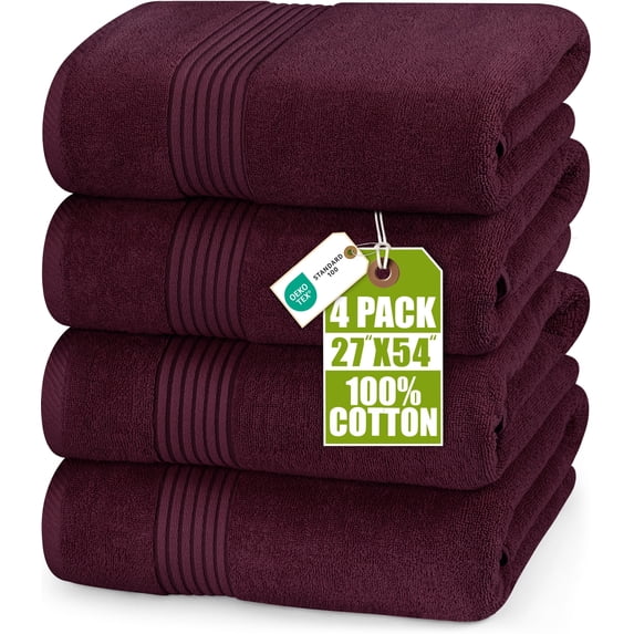 Utopia Towels Luxurious Bath Towels Set, 27x54 in, 4 Pack, Soft, Burgundy | 100% Ring Spun Cotton Bath Towels - Lightweight, Highly Absorbent, Quick-Drying, Ideal for Daily Use