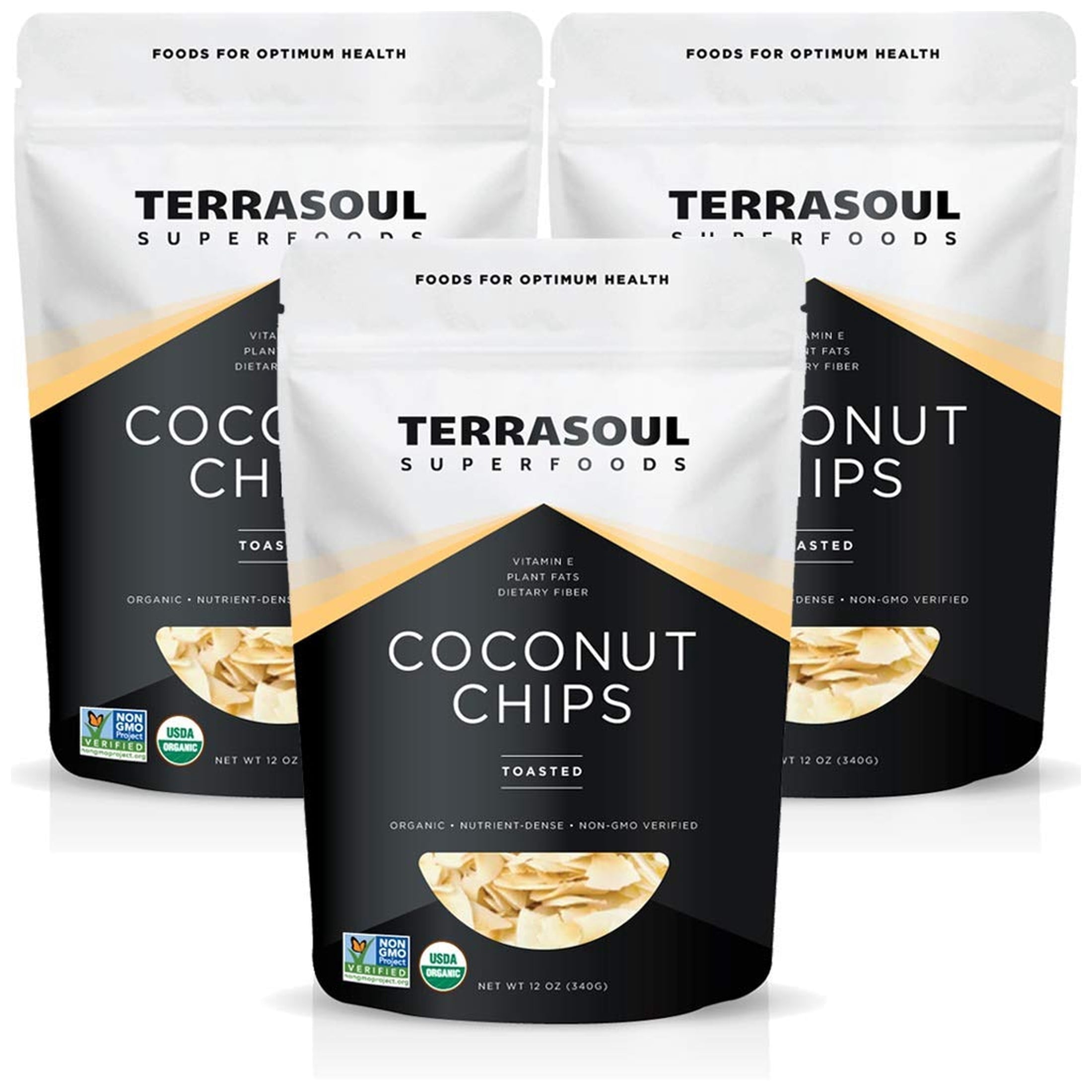 Terrasoul Superfoods Organic Toasted Coconut Chips, 2.25 Lbs (12 Oz 3-Pack) - Unsweetened | Unsalted | Perfectly Toasted Coconut