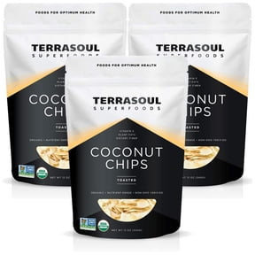 Terrasoul Superfoods Organic Toasted Coconut Chips, 2.25 Lbs (12 Oz 3-Pack) - Unsweetened | Unsalted | Perfectly Toasted Coconut